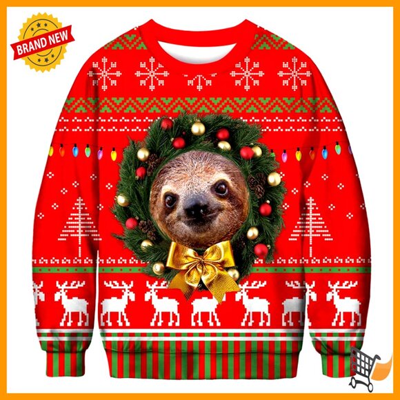 Unisex Ugly Christmas Sweatshirt 3D Animal Print Crew Neck Pullover Holiday